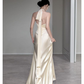 Elegant Ivory Halter Mermaid Satin Party Dress Wedding Reception Dress MD7766