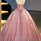 Sweet Pink Strapless A-Line Satin Long Party Dress Evening Ball Gown MD7776