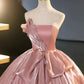 Sweet Pink Strapless A-Line Satin Long Party Dress Evening Ball Gown MD7776