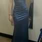 Dark Teal V Neck Halter Mermaid Satin Long Prom Dress MD7780