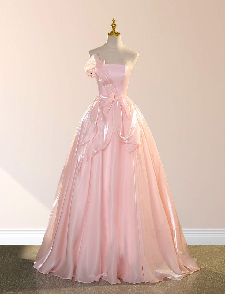 Pink Strapless A-Line Long Formal Party Dress Evening Gown MD7785