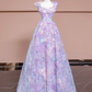 Light Purple Straps A-Line Lace Sequins Floral Long Formal Party Dress MD7808