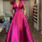 Fuchsia V Neck A-Line Satin Long Formal Party Dress Evening Gown MD7812