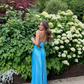 Elegant Blue V Neck Spaghetti Straps Sheath Long Party Dress MD7821