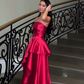 Charming Red Strapless A-Line Satin Long Formal Evening Party Dress MD7823