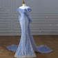 Blue Off Shoulder Mermaid Sequins Long Formal Evening Gown MD7826