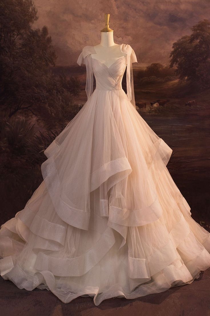 Stunning Straps A-Line Tulle Ruffles Wedding Dress Evening Gown MD7828