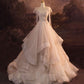 Stunning Straps A-Line Tulle Ruffles Wedding Dress Evening Gown MD7828