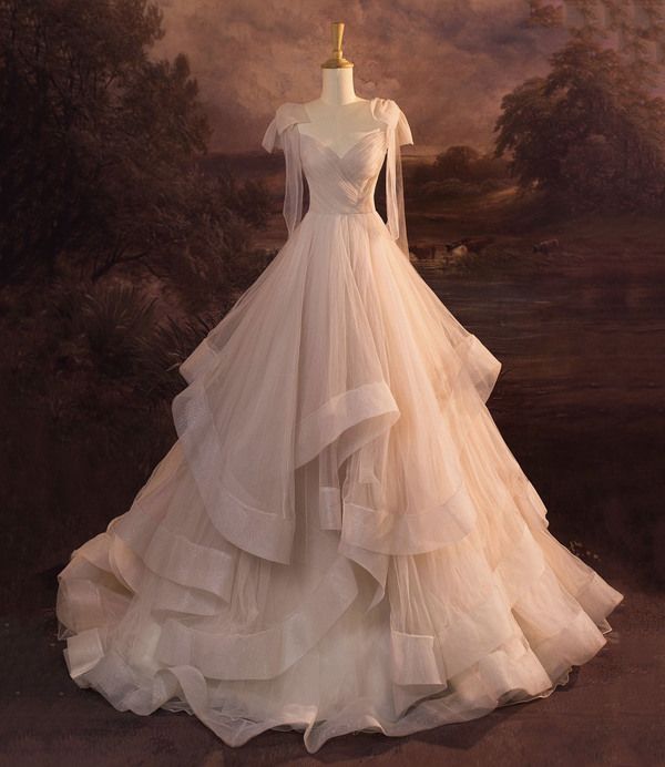 Stunning Straps A-Line Tulle Ruffles Wedding Dress Evening Gown MD7828