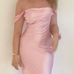 Lovely Pink Off Shoulder Sheath Satin Party Dress Wedding Guest Dress MD7834