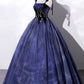 Navy Blue Straps A-Line Velvet Long Formal Evening Gown MD7841