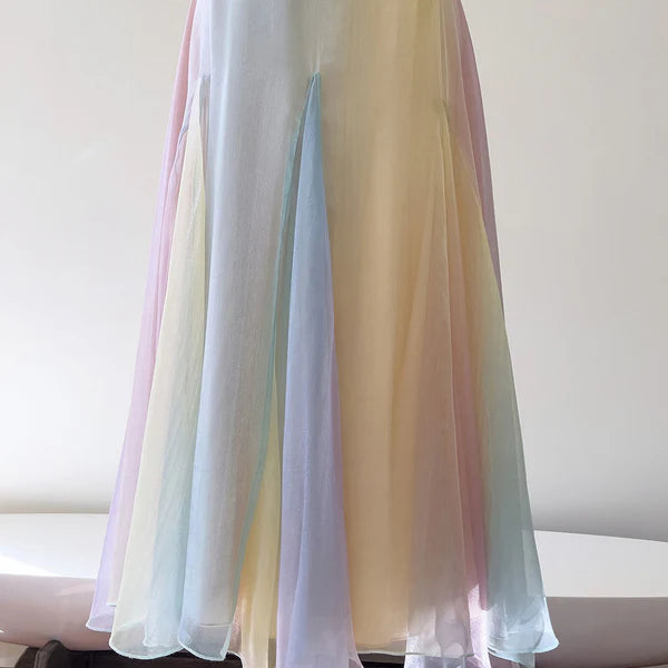 Colorful Spaghetti Straps A-Line Cute Long Party Dress MD7842