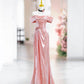 Pink Off the Shoulder Mermaid Party Dress Beautiful Long Evening Party Dress, MD7851