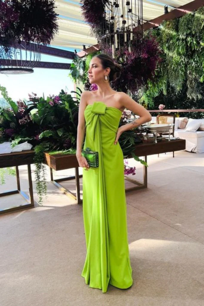 Green Strapless Sheath Long Party Dress Wedding Guest Dress, MD7853