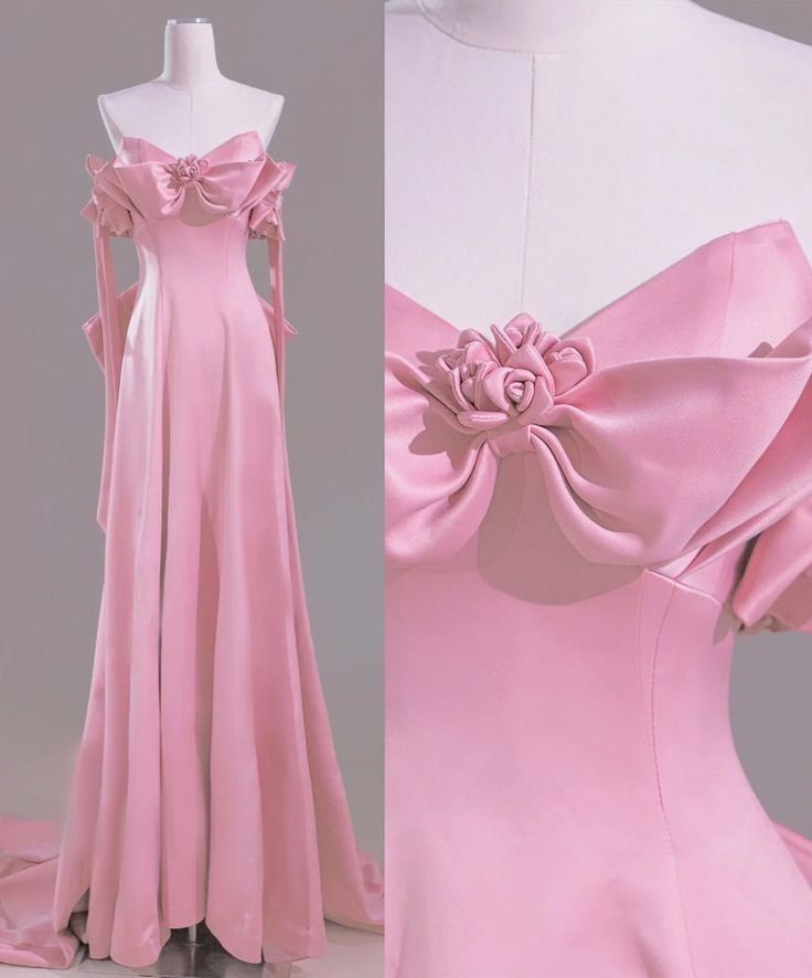 Pink Strapless A-Line Satin Long Formal Evening Party Dress, MD7858