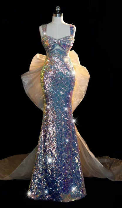 Shiny Sequins Straps Mermaid Long Party Dress Birthday Gown, MD7860