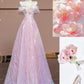 Pink Off Shoulder A-Line Sequins Long Prom Dress Evening Gown, MD7867