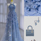 Shiny Blue Halter A-Line Sequins Long Prom Dress Evening Gown, MD7868