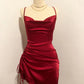 Wine Red Straps Sheath Satin Short Party Dress Homecoming Dress, MD7872