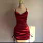 Wine Red Straps Sheath Satin Short Party Dress Homecoming Dress, MD7875