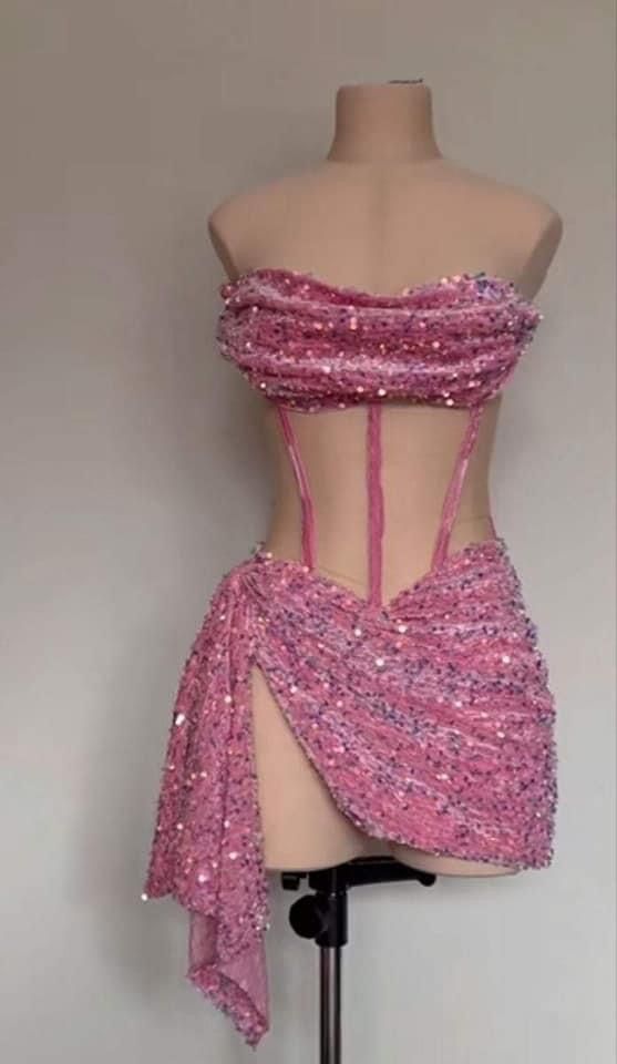 Pink Strapless Sequins Homecoming Dress Short Party Dress, MD7880