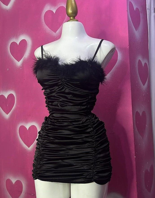 Black Straps Feather Sheath Satin Short Party Dress Homecoming Dress, MD7882