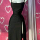 Black Spaghetti Straps Sheath Satin Midi Length Party Dress, MD7883