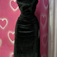 Classy Black Spaghetti Straps Velvet Sheath Long Party Dress, MD7884