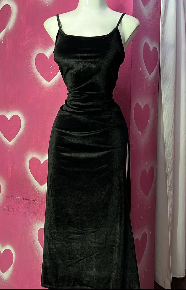 Classy Black Spaghetti Straps Velvet Sheath Long Party Dress, MD7884