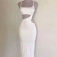 White Spaghetti Straps Sheath Cocktail Dress Evening Party Dress, MD7885