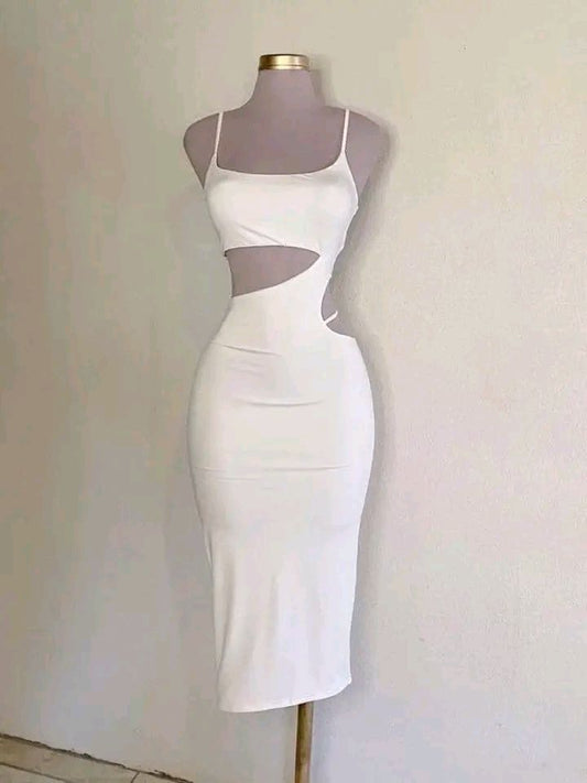 White Spaghetti Straps Sheath Cocktail Dress Evening Party Dress, MD7885