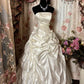 Ivory Strapless A-Line Satin Vintage Long Wedding Dress, MD7892