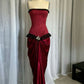 Wine Red Strapless Sheath Lace Satin Long Formal Evening Dress, MD7893