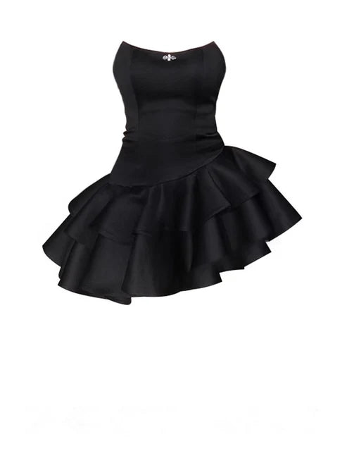 Black Strapless A-Line Ruffles Lovely Mini Homecoming Dress, MD7895