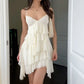 Ivory Spaghetti Straps V Neck Layers Short Homecoming Dress, MD7897