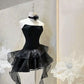 Black Strapless A-Line Ruffles Lovely Mini Homecoming Dress, MD7901