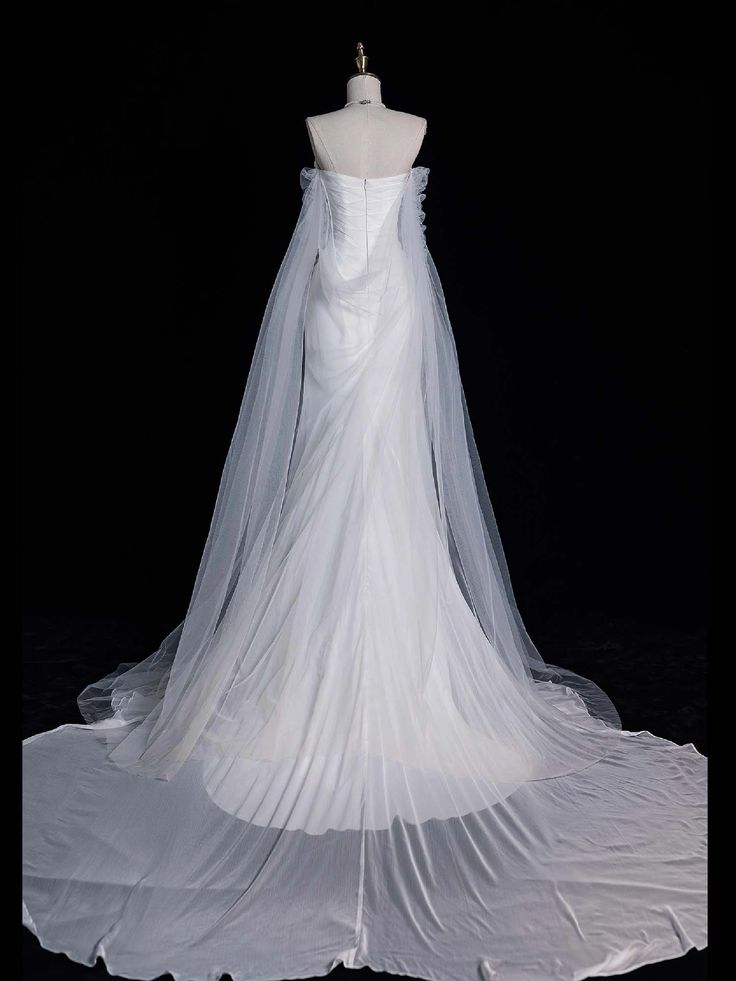 White Strapless Chiffon Mermaid Long Wedding Dress with Train, MD7903