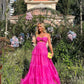 Strapless A Line Hot Pink Prom Dresses Wedding Guest Dress, MD7908