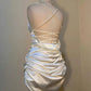 White Short Satin Sheath Birthday Dress Short Prom Dress, MD7910