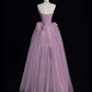 Dusty Purple Strapless A-Line Tulle Floral Long Formal Prom Dress, MD7913