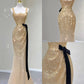 Shiny Gold Straps Mermaid Long Prom Dress Evening Gown, MD7916