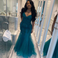 Green Sweetheart Tulle Appliques Mermaid Black Girl Long Prom Dress, MD7920