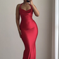 Sexy Red Halter Mermaid Satin Long Party Dress Evening Gown, MD7924