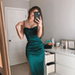 Green Straps Sheath Satin Long Prom Dress Evening Gown, MD7926