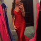 Red V Neck Mermaid Satin Long Prom Dress Evening Gown, MD7927