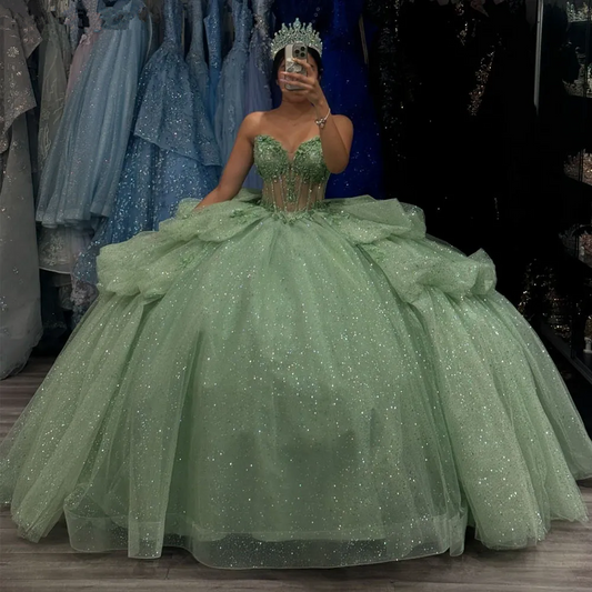 Shiny Green Sweetheart Quinceanera Dress Sweet 16 Ball Gown, MD7931