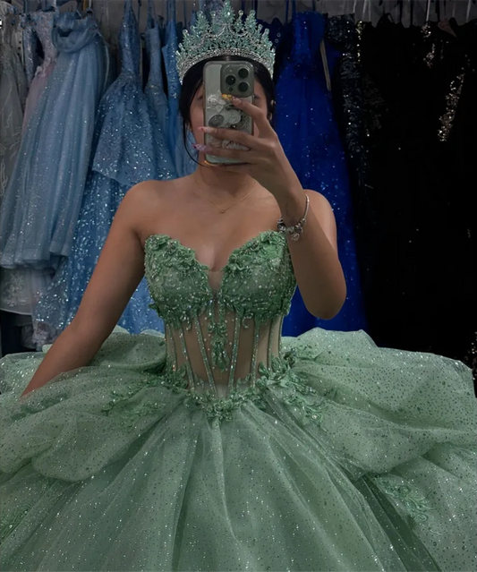 Shiny Green Sweetheart Quinceanera Dress Sweet 16 Ball Gown, MD7931