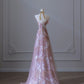 Pink Strapless A-Line Floral Long Formal Prom Gown Evening Dress, MD7935