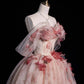 Pink Off Shoulder A-Line Floral Tulle Long Prom Dress Wedding Dress , MD7950