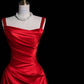 Charming Red Straps Sheath Satin Long Evening Party Dress, MD7951